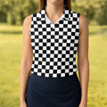 Black White Checkerboard Racing Pattern Golf Shirt, Ladies Golf Shirts, Golf Polo For Women, Performance Golf Shirt