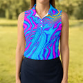 Neon Psychedelic Zebra Pattern Vintage Hawaiian Golf Shirt, Women's Golf Tops, Ladies Golf Shirts