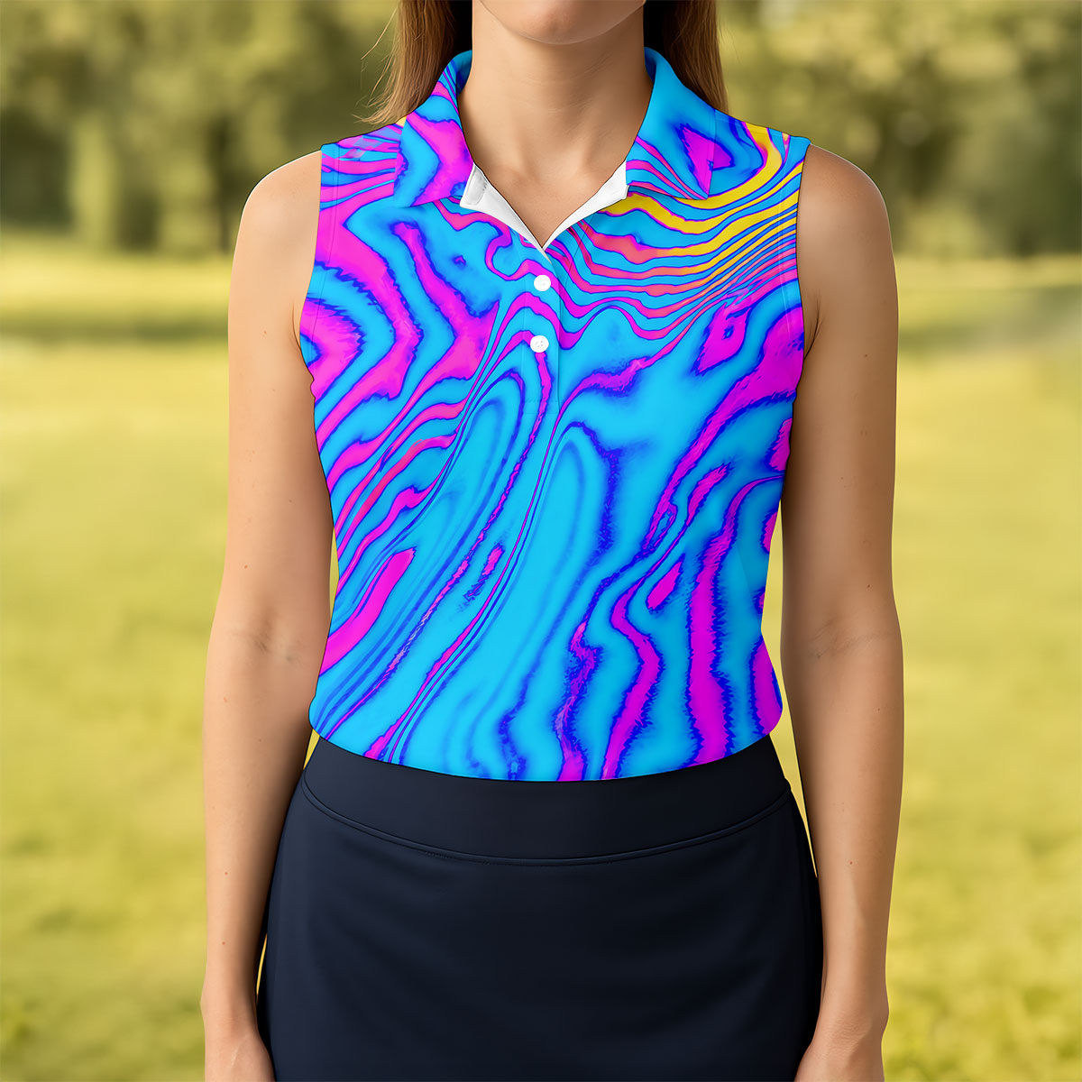 Neon Psychedelic Zebra Pattern Vintage Hawaiian Golf Shirt, Women's Golf Tops, Ladies Golf Shirts