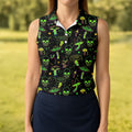 Mushroom And Skull Neon Pattern Hawaiian Golf Shirt, Fun Golf Shirt, Women's Golf Tops
