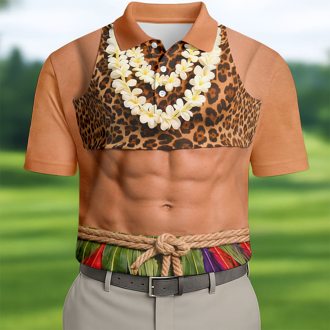 Hawaiian Hula Costume Muscle Polo Shirt, Men's Summer Shirts, Funny Shirts For Men