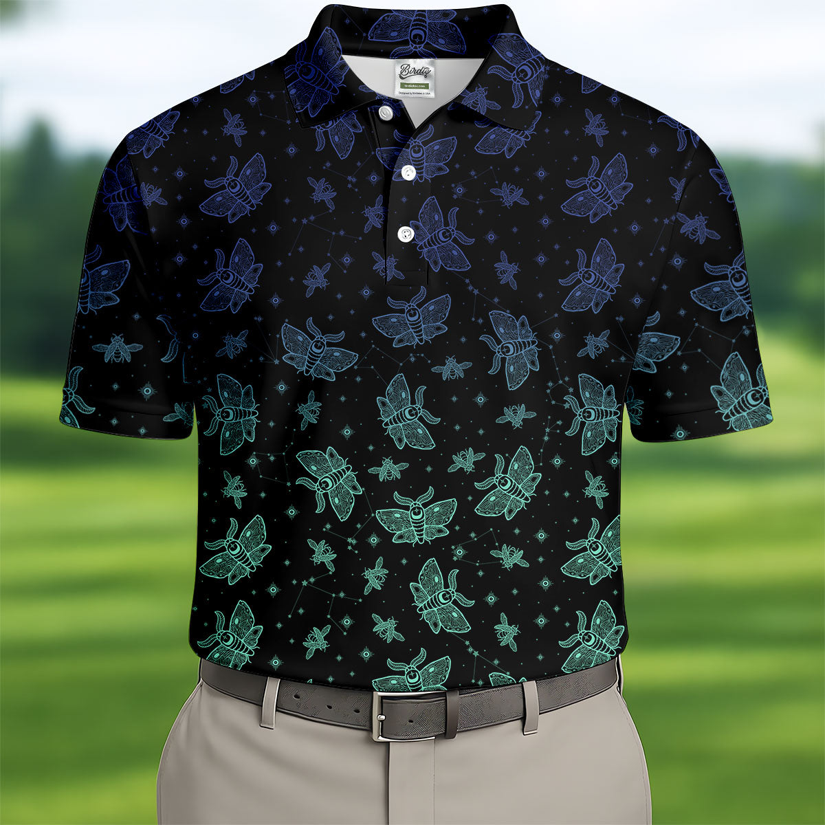 Celestial Moth Hawaiian Golf Shirt, Retro Golf Shirt, Halloween Golf Shirt, Polo Shirts For Men