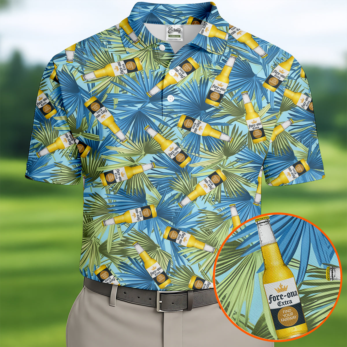 Funny Tropical Beer Bottle Pattern Golf Polo Shirt, Printed Golf Shirts, Mens Golf Apparel