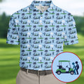 Funny Golf Cart Couple Pattern Men's Golf Shirt, Hawaiian Golf Shirt, Golf Apparel For Men