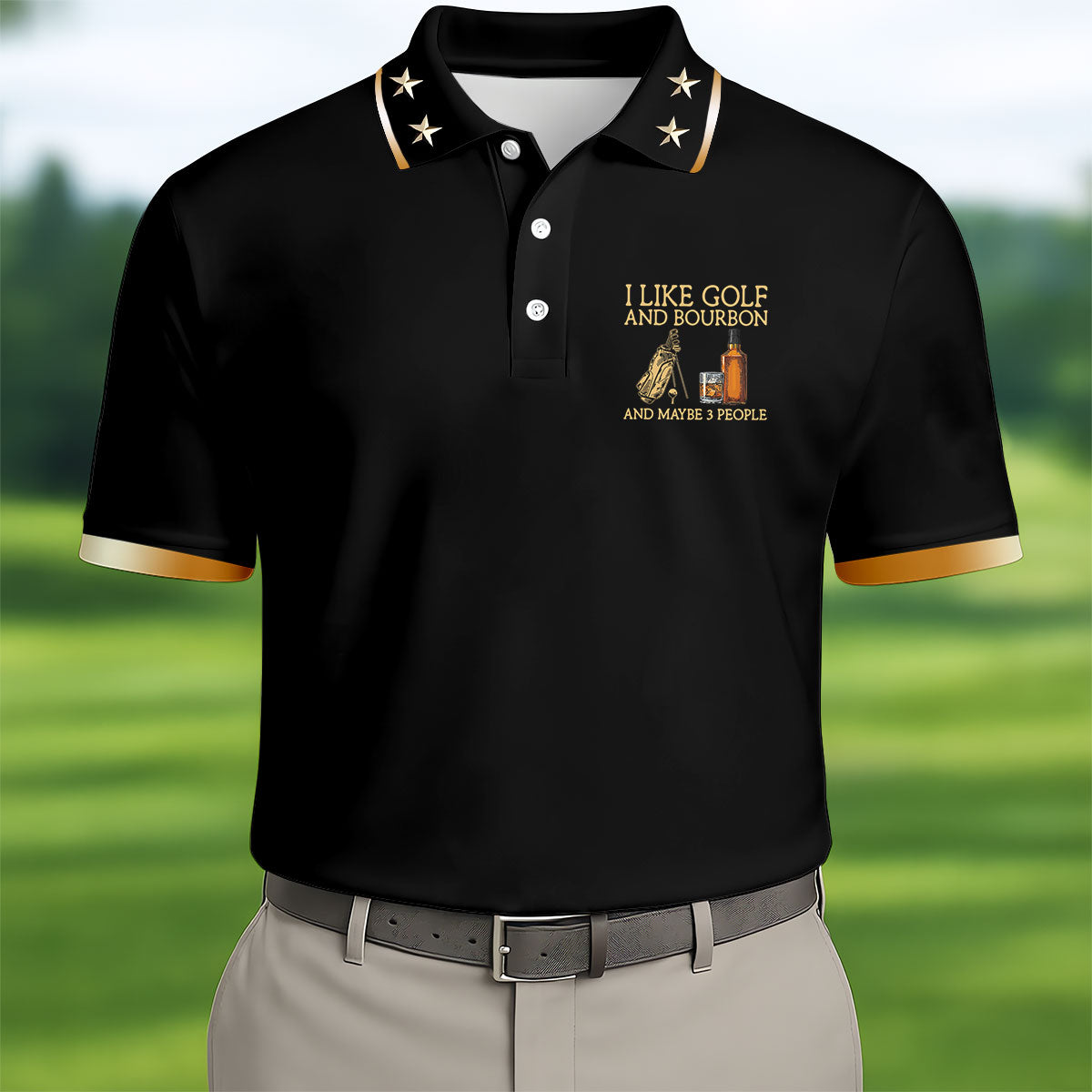 I Like Golf And Bourbon Black Golf Shirt, Golf And Whiskey Golf Shirts For Men, Men's Funny Golf Shirts