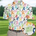 Cancer Sucks Multicolor Awareness Ribbon Polo Shirt, Mens Golf Polo, Printed Golf Shirts