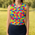 Colorful Handprints Autism Awareness Puzzle Golf Shirt For Women, Ladies Golf Shirts, Women's Polo Shirt