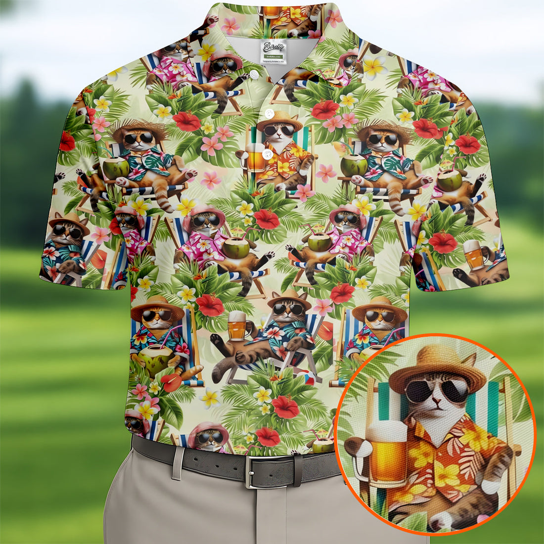 Tropical Raccoons Enjoying Coconut Drinks Design Hawaiian Golf Polo, Golf Tops For Men, Golfing Apparel