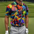 Colorful Cat Sunglasses Paint Splash Golf Shirt, Men's Golf Shirt, Golf Apparel For Men