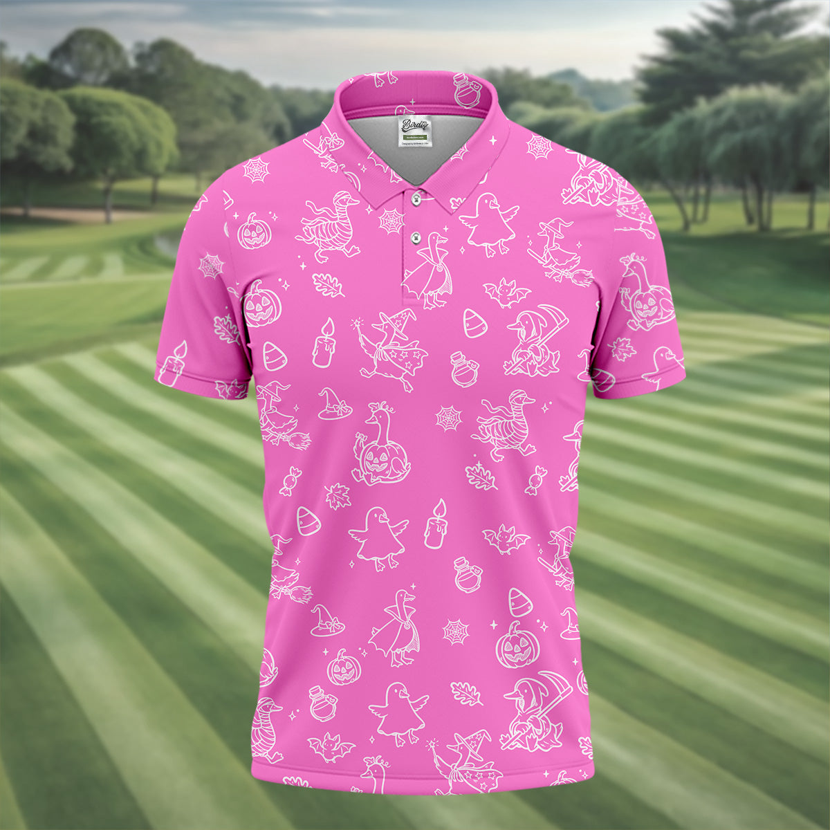 Goose Halloween, Doodle Pattern, Pink Golf Shirt, Mens Funny Golf Shirts, Long Sleeve Golf Shirts, Men Golf Polo