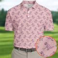 Pink T-Rex Dinosaur Golfer Pattern Golf Polo Shirt, Golf Shirts For Men, Mens Golf Apparel