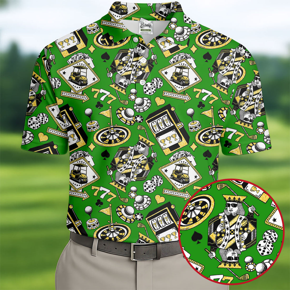 Casino Golf Pattern Green Hawaiian Golf Polo Shirt, Mens Golf Polo, Polo Shirts For Men