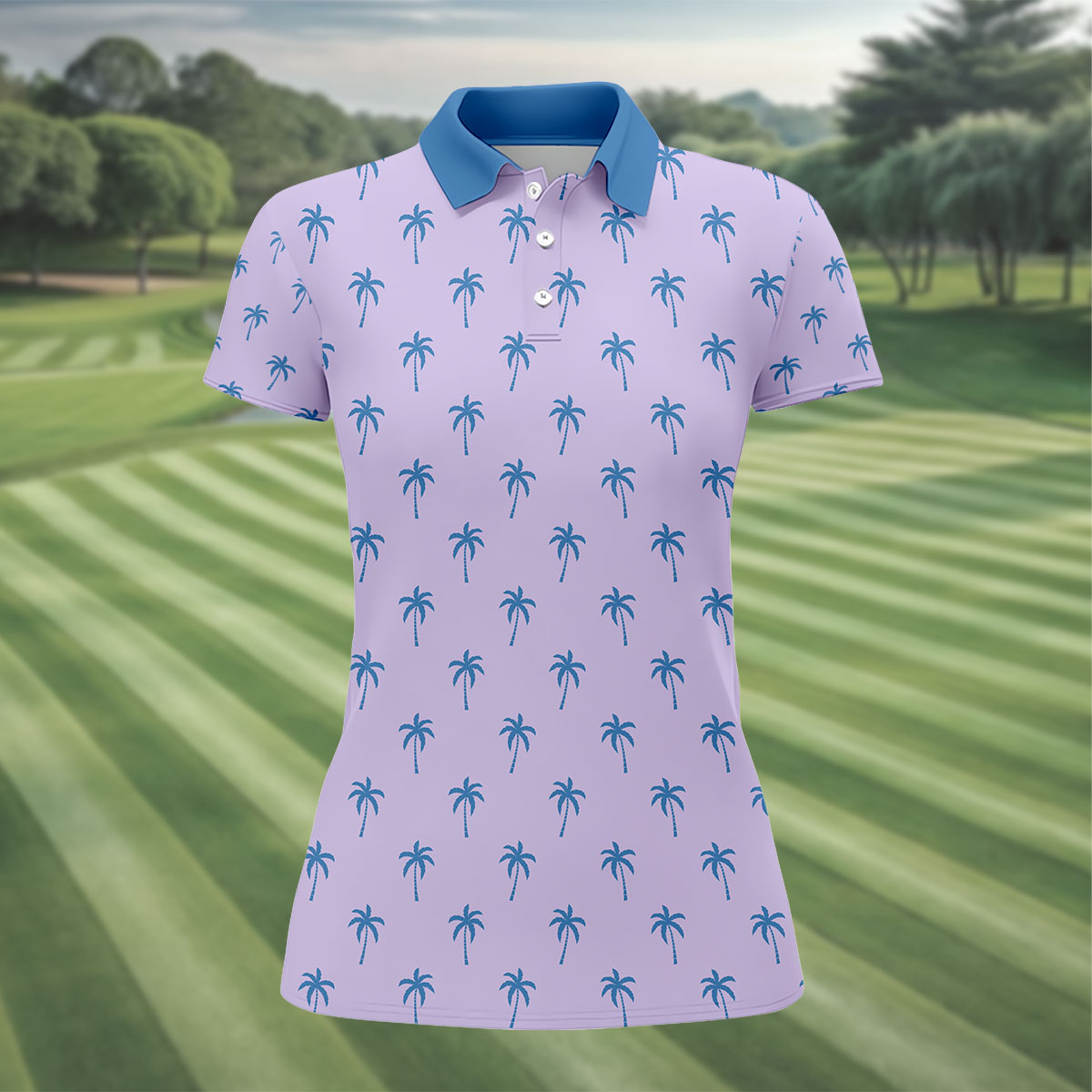 Palm Tree Pattern Hawaiian Polo Golf Shirts, Tropical Golf Shirts For Women, Matching Golf Shirts