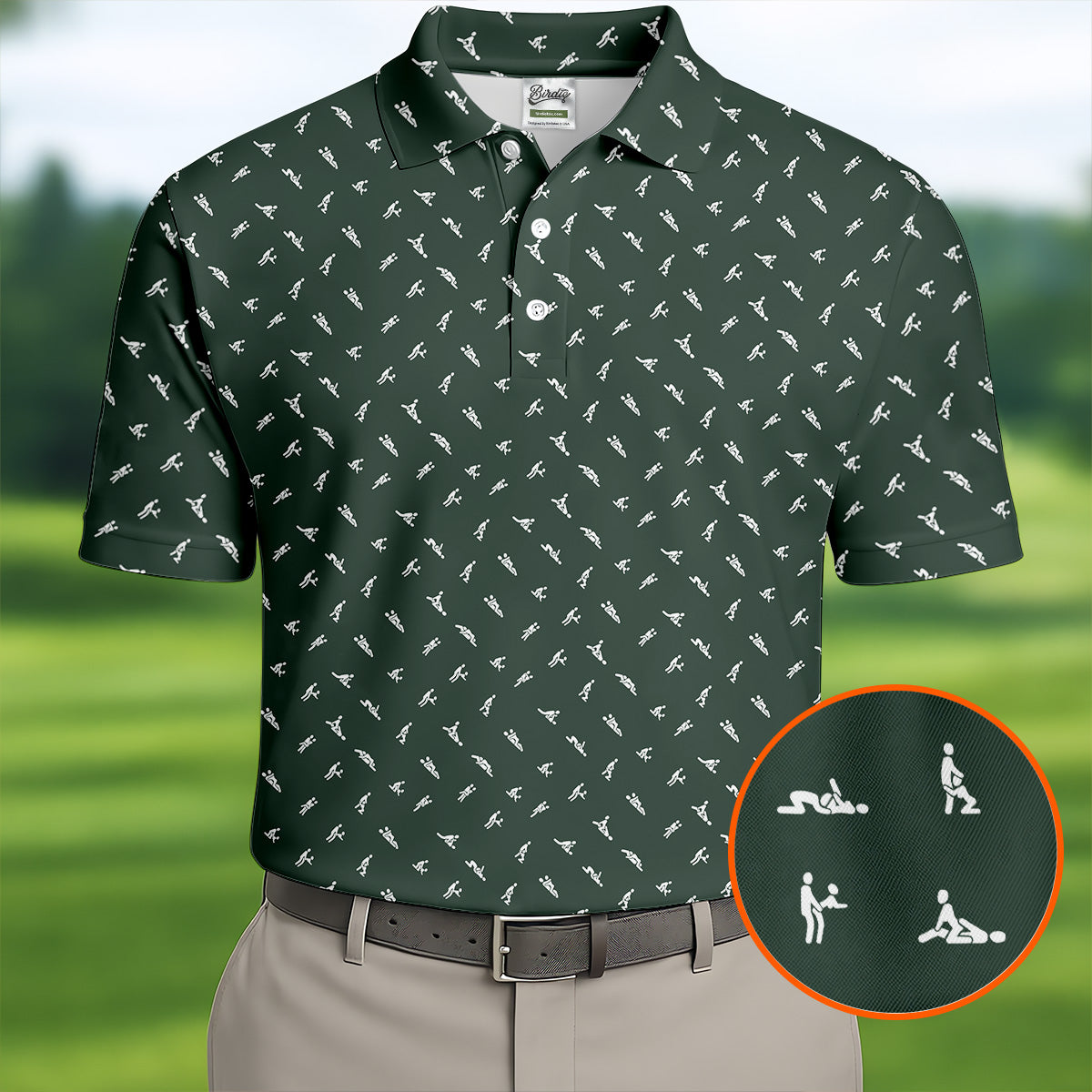 Naughty Position Dark Green Fun Golf Shirts For Men, Valentines Golf Gift, Polo Shirts For Men, Golf Gift For Men