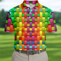 Colorful Interlaced Ribbon Pattern Hawaiian Golf Polo, Golf Tops For Men, Golfing Apparel