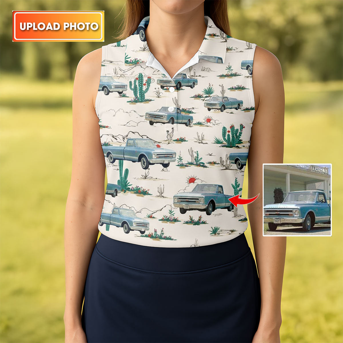 Personalized Truck Golf Shirt, Custom Vehicle Tropical Pattern, Golf Shirt For Women