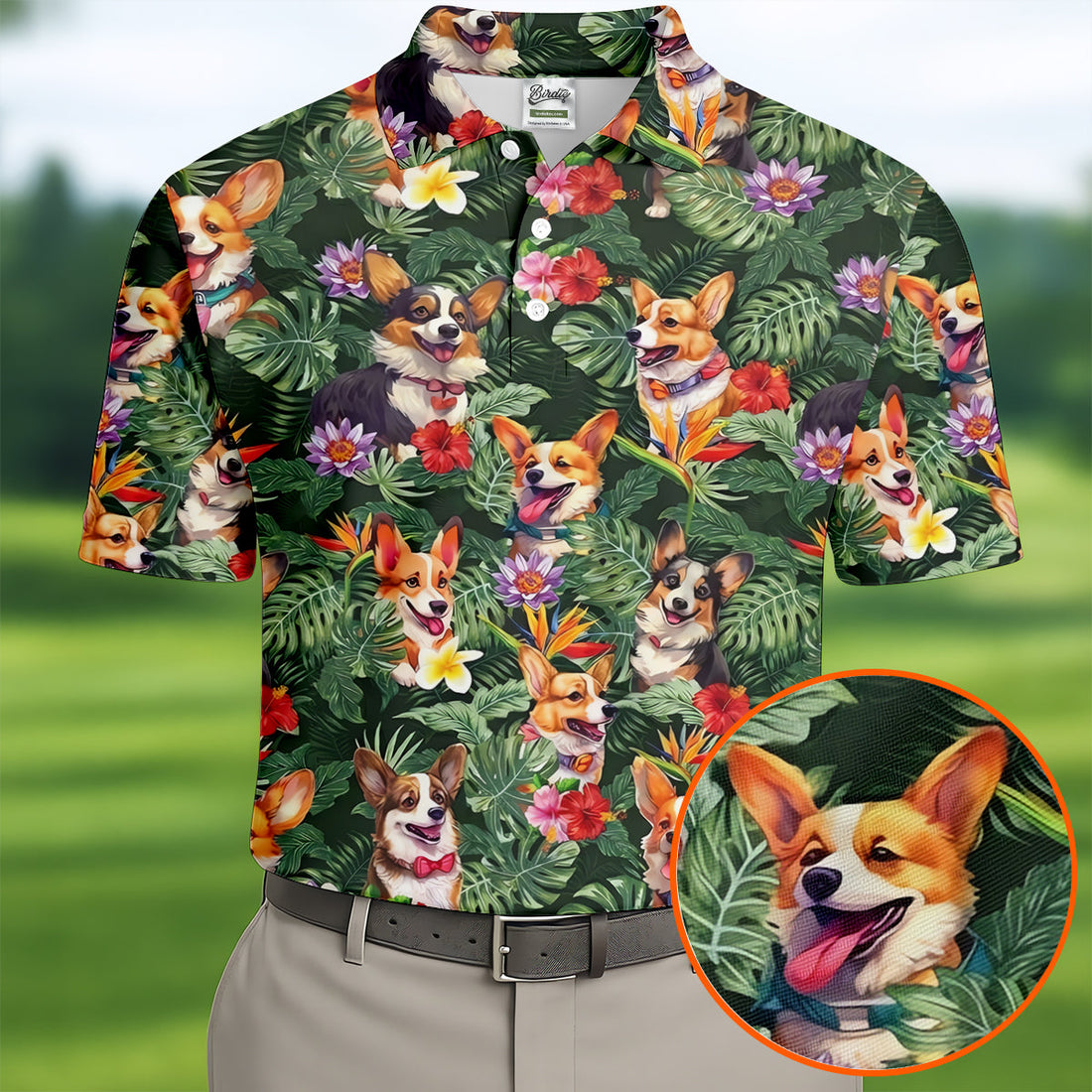 Tropical Corgi Dog Hawaiian Golf Polo Shirt, Hawaiian Golf Shirt, Golf Shirts For Men
