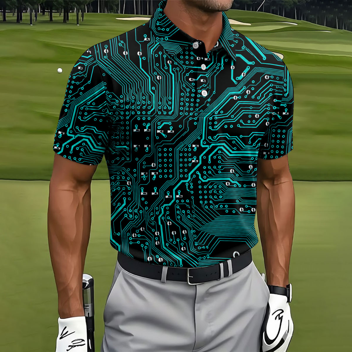 Circuit Board Pattern Hawaiian Golf Shirt, Men's Golf Shirt, Polo Shirts For Men