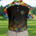 Acceptance Awareness Understanding Autism Awareness Puzzle Pattern Black Fade Golf Shirts For Men