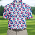 Pink Blue Tropical Floral Hawaiian Golf Shirt, Vibrant Color Golf Shirts For Men