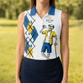 Fore-Ona Extra Blue Yellow Skeleton Golfer Beer Polo Shirt, Women’s Golf Apparel, Golf Shirts For Women