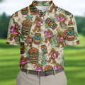 Tropical Bigfoot Adventure with Tiki Totems Design Hawaiian Golf Polo, Golf Tops For Men, Golfing Apparel