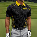 Abstract Triangle Black Yellow Golf Tops For Men, Father's Day Golf Gift, Polo Shirts For Men