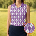 Pancreatic Cancer Purple And White Argyle Pattern Ladies Golf Shirts, Cancer Awareness Shirt
