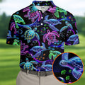 Neon Sea Turtle Ocean Pattern Hawaiian Golf Polo Shirt, Mens Golf Polo, Printed Golf Shirts