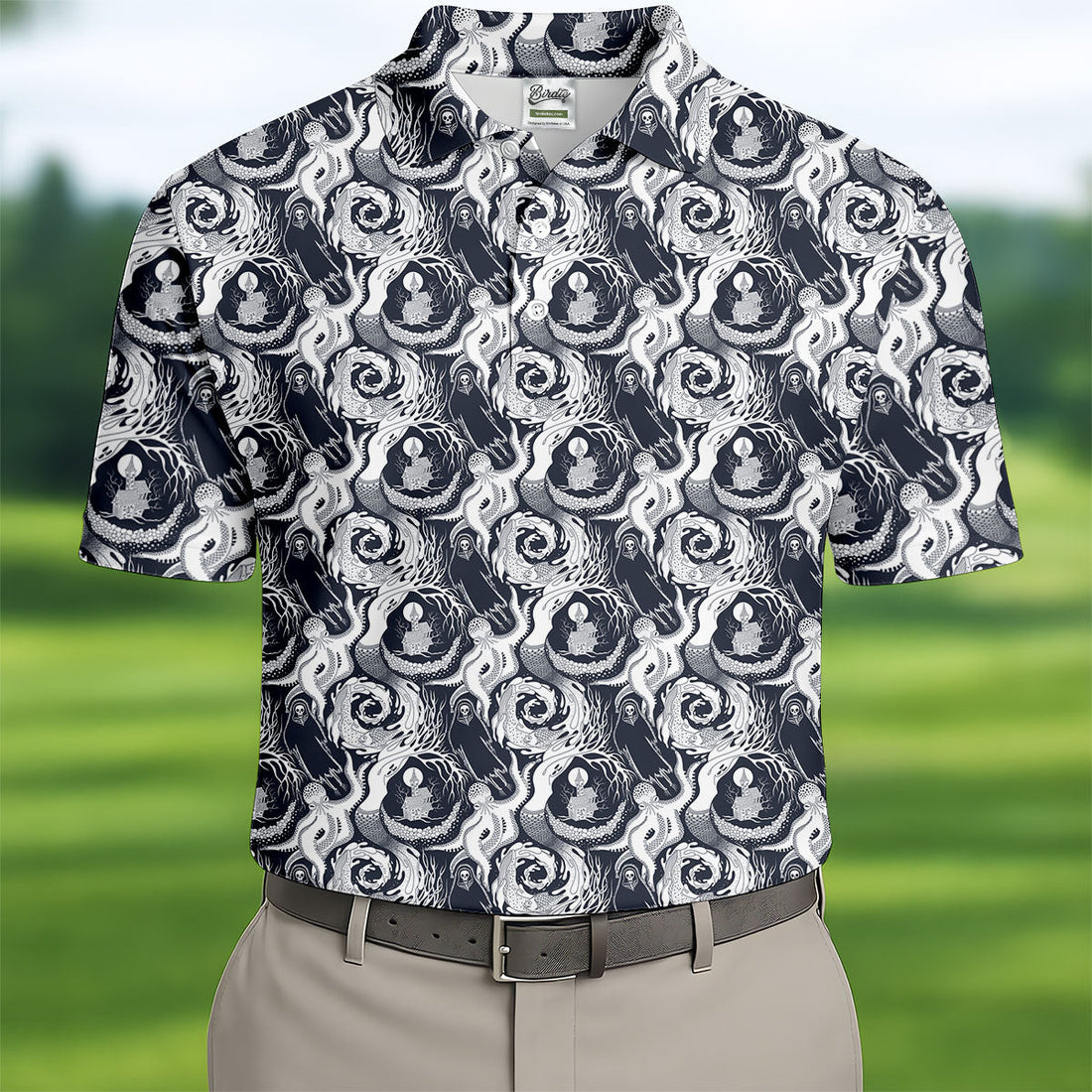 Ghostly Octopus Hawaiian Golf Shirt, Retro Golf Shirt, Halloween Golf Shirt, Polo Shirts For Men