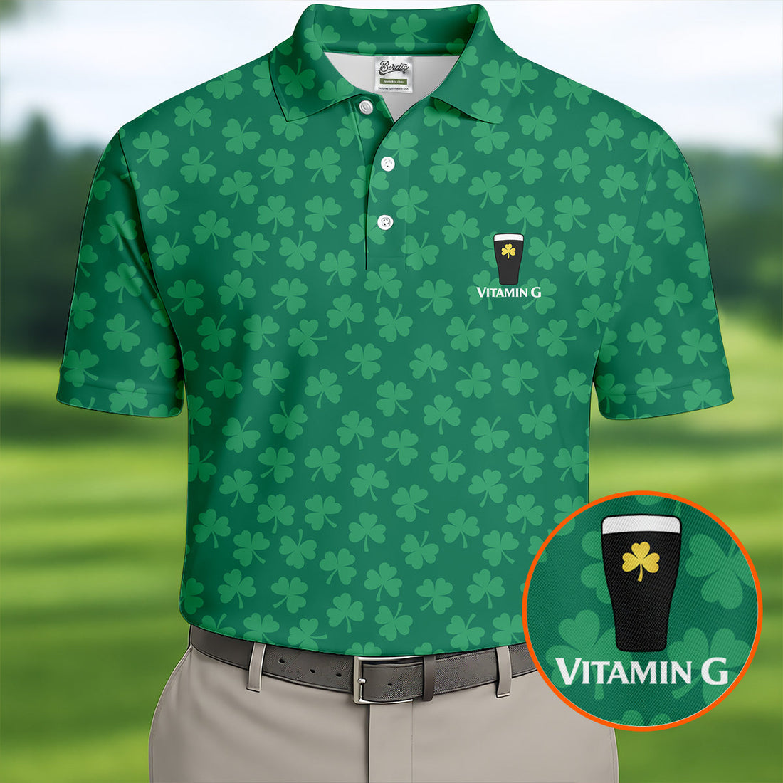 Vitamin G Shamrock Pattern Golf And Beer Green Golf Shirt, St Patrick's Day Golf Shirt, Polo Shirts For Men