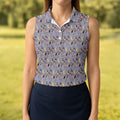 Dancing Figures Moon And Stars Pattern Polo Shirt, Womens Golf Tops, Golf Shirts For Women