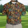 Colorful Sugar Skull Halloween Polo Shirt, Golf Shirts For Men, Golf Apparel For Men
