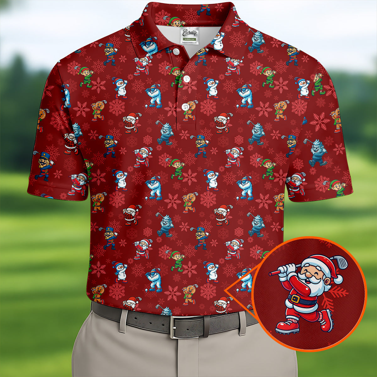 Funny Christmas Characters Golf Pose Red Golf Shirt, Christmas Golf Shirt, Polo Shirts For Men