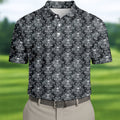 Skull Damask Charcoal Grey Gothic Floral Golf Tops For Men, Polo Shirts For Men, Golf Shirts For Men