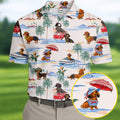 Tropical Dachshund Beach Pattern Hawaiian Golf Polo, Golf Tops For Men, Golfing Apparel