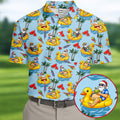 Men's Santa Duck Pool Float Hawaiian Golf Shirt, Christmas Golf Shirt, Golf Apparel For Men