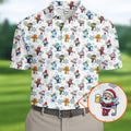 Christmas Characters Golf And Beer White Men's Funny Golf Shirts, Christmas Golf Shirt, Polo Shirts For Men