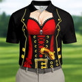 Red Corset Pirate Costume Skull Belt Golf Shirt, Mens Golf Polo, Golf Apparel For Men, Printed Golf Shirts