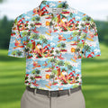 Surfing Santa Tropical Christmas Golf Shirt, Beach Reindeer Holiday Polo, Hawaiian Golf Shirt, Printed Golf Shirts