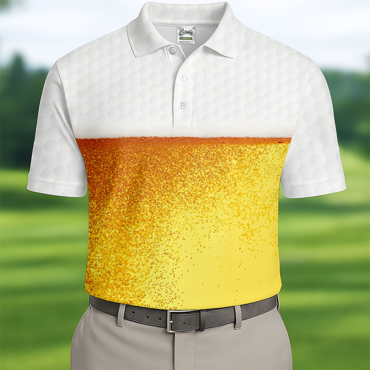 Cold Beer Print Men's Golf Polo Shirt, Beer Glass Pattern Design, Golf Shirts For Men