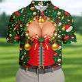 Festive Christmas Corset Bow Golf Polo Shirt, Christmas Golf Shirt, Mens Golf Apparel