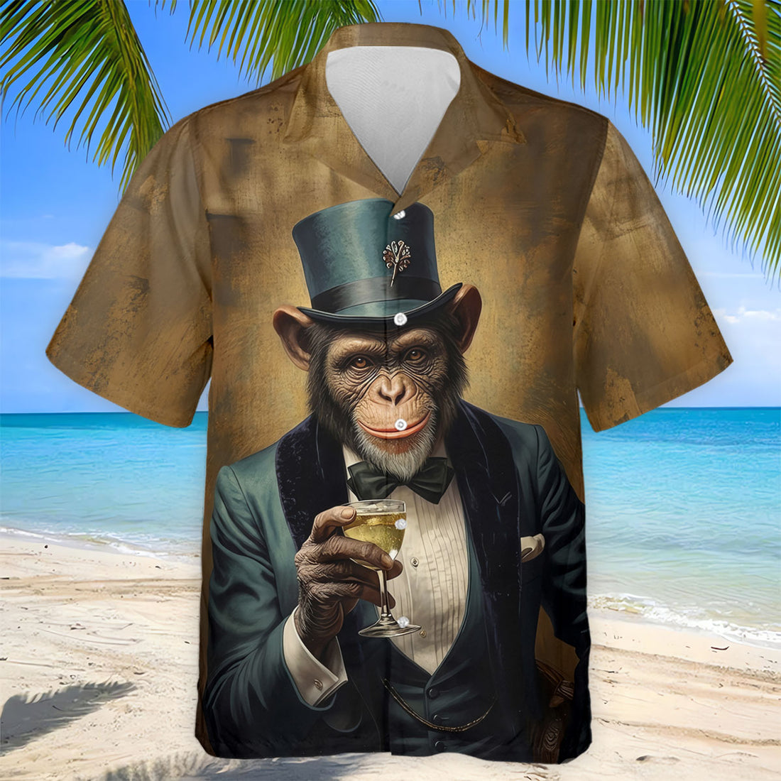 Monkey Gentleman Champagne Society Hawaiian Golf Shirt, Men's Golf Shirt, Polo Shirts For Men
