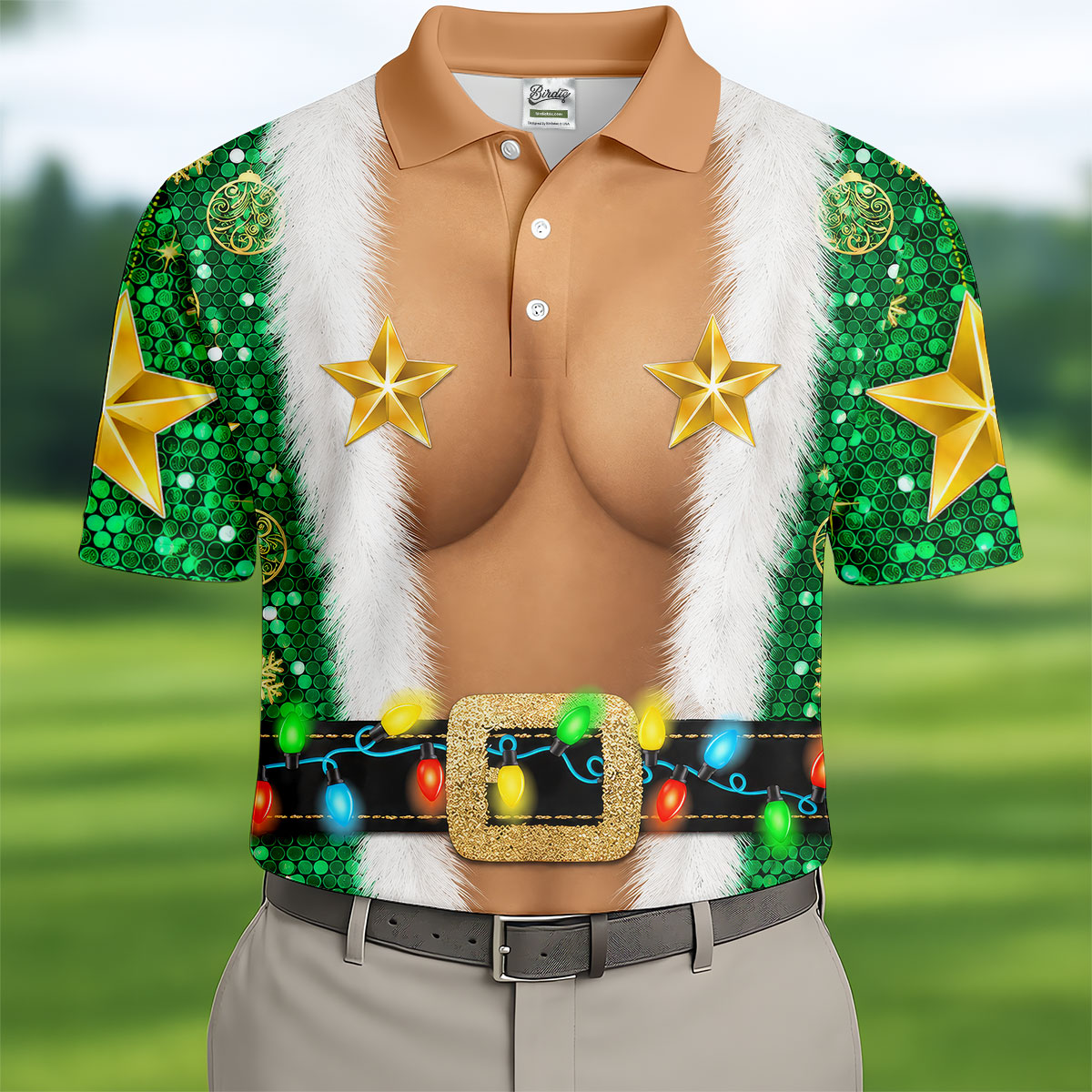 Green Santa Gold Stars Christmas Golf Shirt, Mens Golf Shirts, Mens Polo Shirts