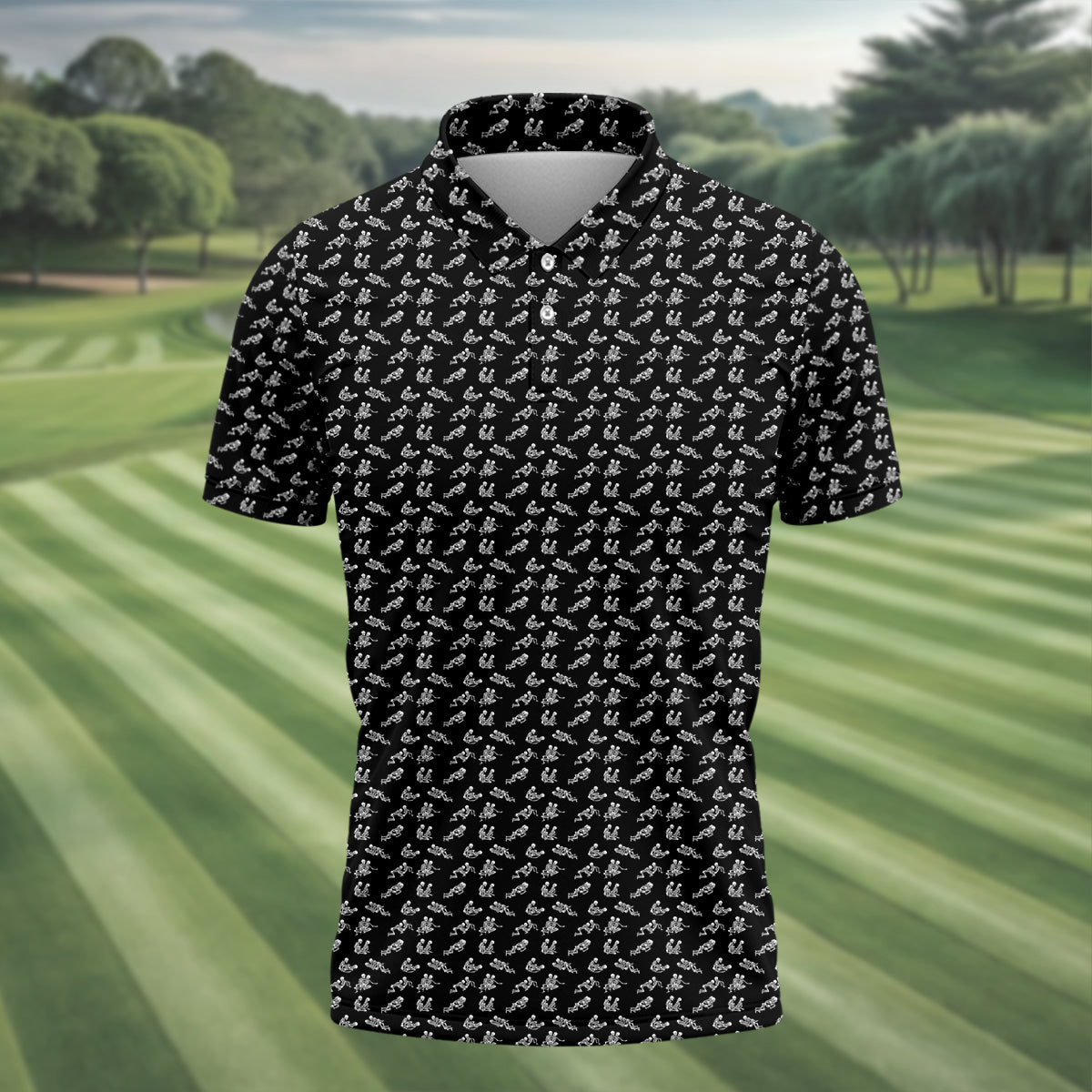 Funny Skeleton Golf Polo Shirt, Funny Position Golf Shirt, Dad Golf Shirt, Christmas Golf Gift