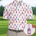 Champagne Bottles Seamless Pattern Watercolor Style Retro Golf Shirt, Polo Shirts For Men, Golf Shirts For Men