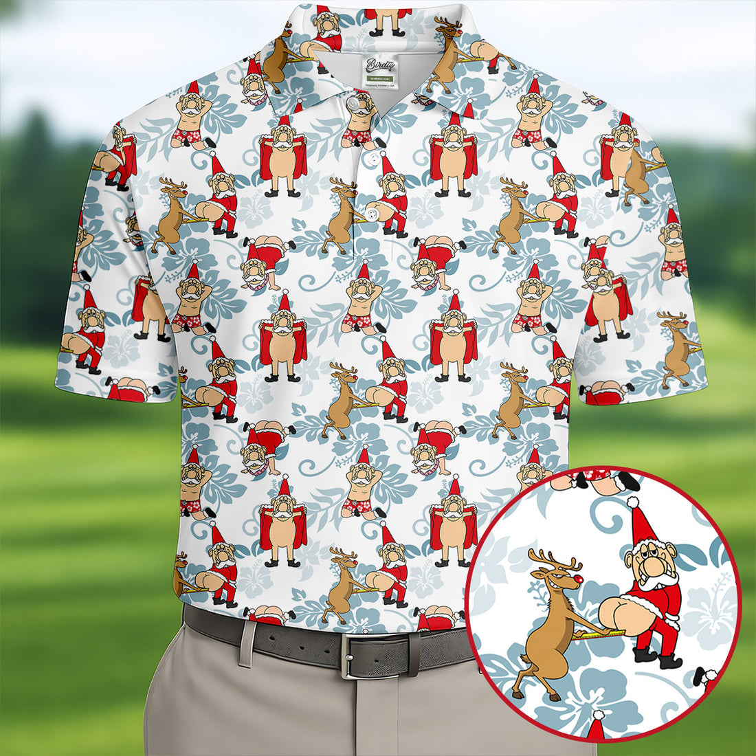 Funny Santa Reindeer Christmas Hawaiian Polo Shirt, Mens Golf Polo, Golf Shirts For Men