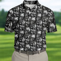 Dark Grim Reaper Skull Pattern Golf Polo Shirt, Mens Golf Polo, Golf Apparel For Men