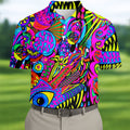 Neon Psychedelic Abstract Eye Pattern Golf Shirt, Mens Golf Polo, Printed Golf Shirts, Golf Polo Shirts For Men