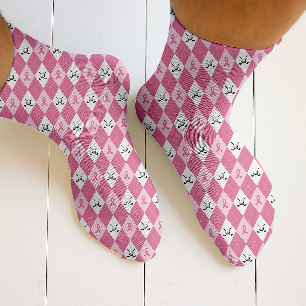 Breast Cancer Pink Argyle Pattern Golf Socks, Christmas Golf Gift, Gifts For Golf Lovers, Golfing Apparel